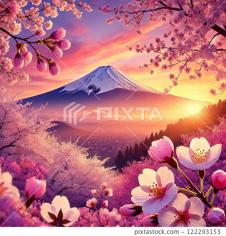 櫻花覆蓋的富士山 122293153