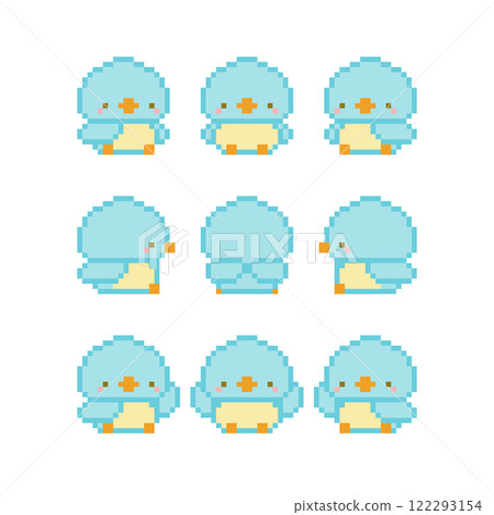 A pixelated picture of a sitting light blue bird 122293154