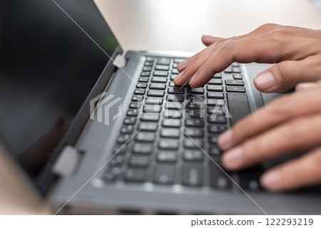 Man person hands using Laptop for business concept. 122293219