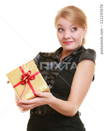 holidays love happiness concept - girl with gift box holidays love happiness concept - girl with gift box 122293876