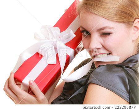 holidays love happiness concept - girl with gift box holidays love happiness concept - girl with gift box 122293877