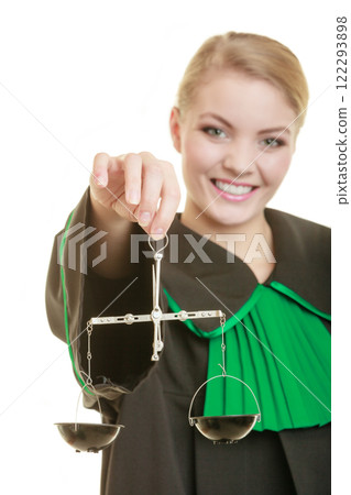 woman barrister holding scales. 122293898