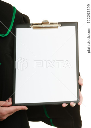 woman lawyer holding empty blank clipboard woman lawyer holding empty blank clipboard 122293899