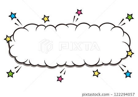 A long comic book style speech bubble with colorful stars popping out 122294057
