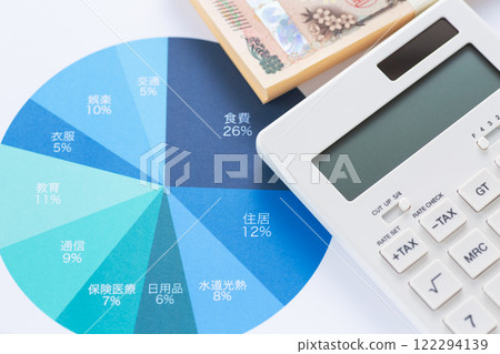 Monthly living expenses chart, calculator and money 122294139