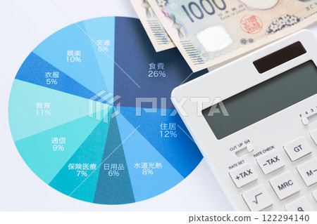 Monthly living expenses chart, calculator and money 122294140