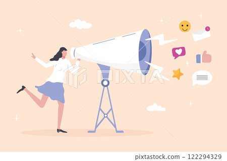 Megaphone concept emphasizing communication, announcements, a 122294329