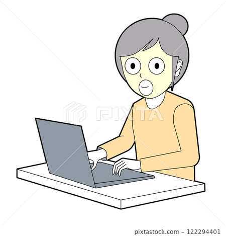 戴著口罩在電腦前工作 122294401