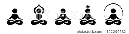 Meditation icon set in flat style. Yogi icons Meditation icon set in flat style. Yogi icons 122294582