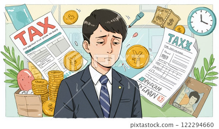 Illustration of a businessman suffering from tax increase 122294660