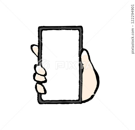 Brush-touch illustration of a hand holding a smartphone 122294901