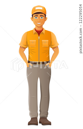delivery young man courier service vector illustration 122295054