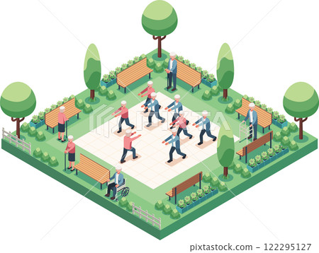 Isometric Elderly People Exercising in a Park 122295127