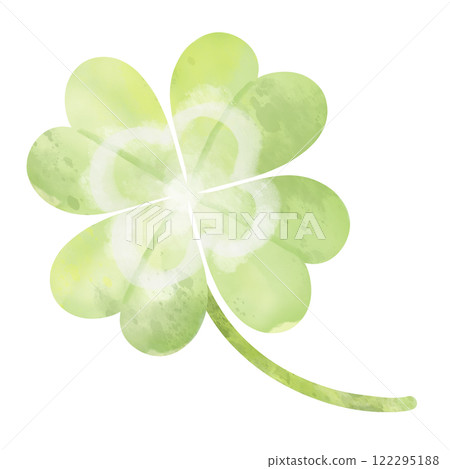 Yellow-green four-leaf clover hand-drawn watercolor illustration 122295188
