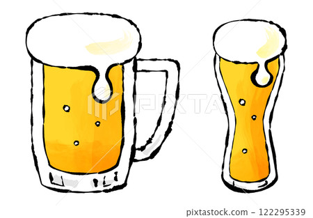 啤酒向量插圖集啤酒杯玻璃啤酒水彩 啤酒向量插圖集啤酒杯玻璃啤酒水彩 122295339