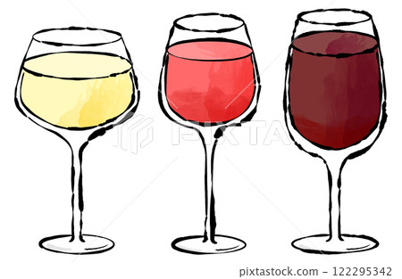 玻璃酒向量插圖集紅酒白酒玫瑰酒杯 玻璃酒向量插圖集紅酒白酒玫瑰酒杯 122295342