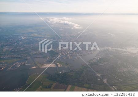 Aerial Amsterdam around sundet Aerial Amsterdam around sundet 122295438