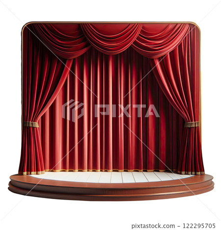 Red curtain and stage with steps, photo, isolated on white background Red curtain and stage with steps, photo, isolated on white background 122295705