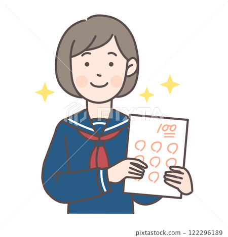 對考試成績滿意的女學生_水手服 122296189