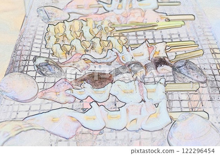 CG image illustration clams and the following skewers 3 122296454