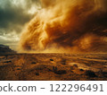 Dust storm envelops desert landscape during cloudy afternoon. Generative AI 122296491