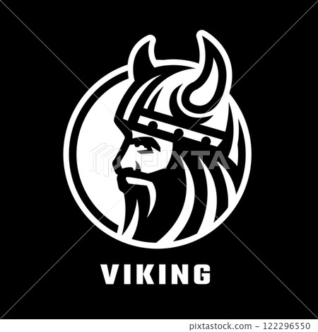 Viking head in helmet, logo on a dark background. 122296550