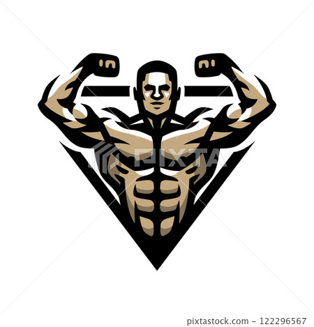 Bodybuilder logo. Double biceps. 122296567
