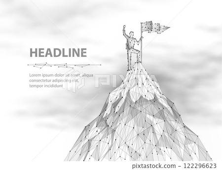 Man stands on the top of mountain. Company leader, Achieve victory. 122296623