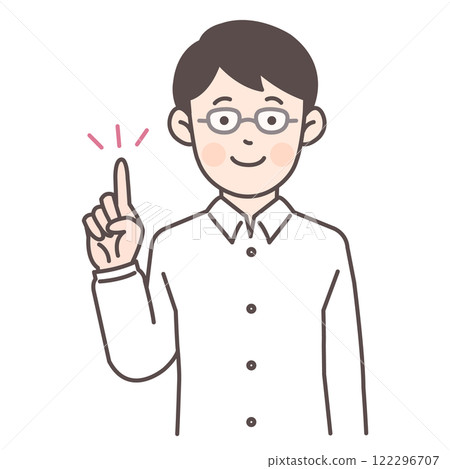 戴眼鏡的男人指著_白襯衫 122296707