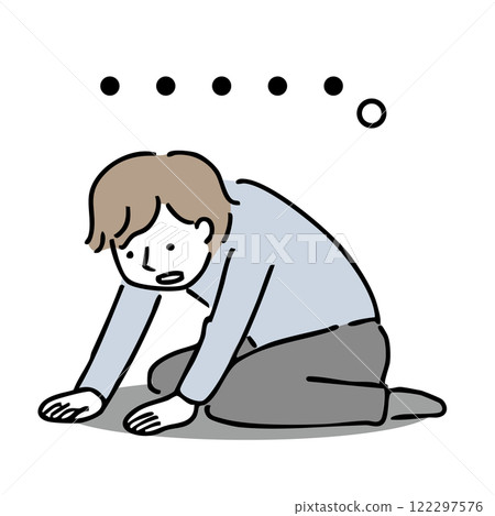 一個男人坐下來感到沮喪：插圖素材 122297576