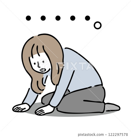 A woman sitting down and feeling depressed: Illustration material A woman sitting down and feeling depressed: Illustration material 122297578