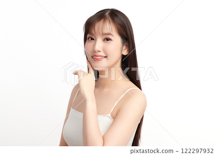 Beautiful young asian woman with clean fresh skin on white background, Face care, Facial treatment, Cosmetology, beauty and spa, Asian women portrait. Beautiful young asian woman with clean fresh skin on white background, Face care, Facial treatment, Cosmetology, beauty and spa, Asian women portrait. 122297932