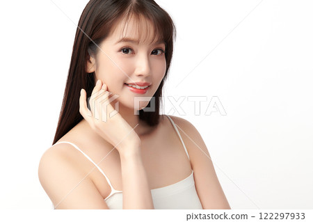 Beautiful young asian woman with clean fresh skin on white background, Face care, Facial treatment, Cosmetology, beauty and spa, Asian women portrait. Beautiful young asian woman with clean fresh skin on white background, Face care, Facial treatment, Cosmetology, beauty and spa, Asian women portrait. 122297933
