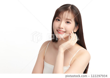 Beautiful young asian woman with clean fresh skin on white background, Face care, Facial treatment, Cosmetology, beauty and spa, Asian women portrait. Beautiful young asian woman with clean fresh skin on white background, Face care, Facial treatment, Cosmetology, beauty and spa, Asian women portrait. 122297934