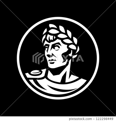 Roman commander with a wreath on his head on a dark background. Roman commander with a wreath on his head on a dark background. 122298449