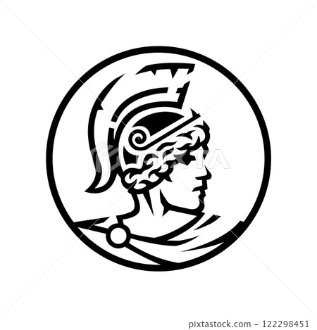 Greek warrior with a helmet on his head. 122298451