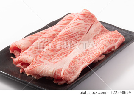 Beef shoulder loin for sukiyaki (Japanese black beef, Sendai beef) Beef shoulder loin for sukiyaki (Japanese black beef, Sendai beef) 122298699