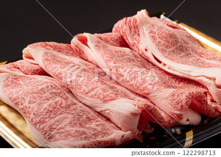 Beef shoulder loin for sukiyaki (Japanese black beef, Sendai beef) Beef shoulder loin for sukiyaki (Japanese black beef, Sendai beef) 122298713