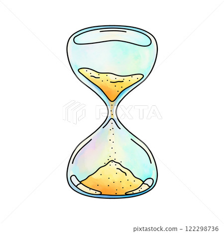 Watercolor hourglass isolated illustration, blue artistic cartoon hourglass drawing 122298736