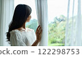 女人打開窗簾 122298753