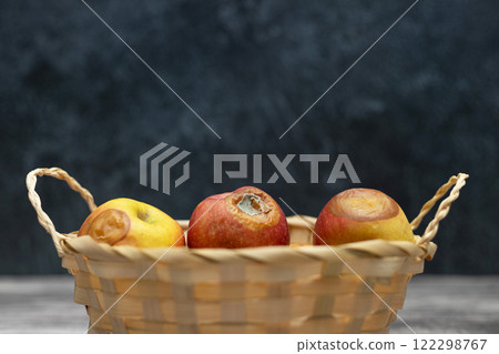 Rotten apples in the basket Bad harvest Hunger Rotten apples in the basket Bad harvest Hunger 122298767