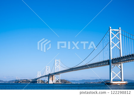 The Seto Ohashi Bridge and blue sky seen from the Seto Ohashi Memorial Park The Seto Ohashi Bridge and blue sky seen from the Seto Ohashi Memorial Park 122298812