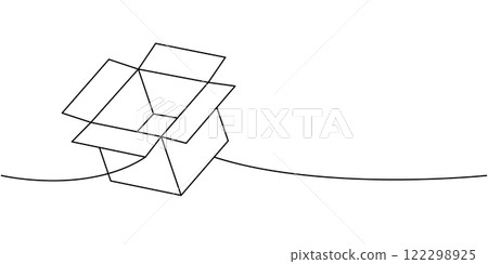 Open box one line continuous drawing. Cardboard box. Vector illustration. Open box one line continuous drawing. Cardboard box. Vector illustration. 122298925