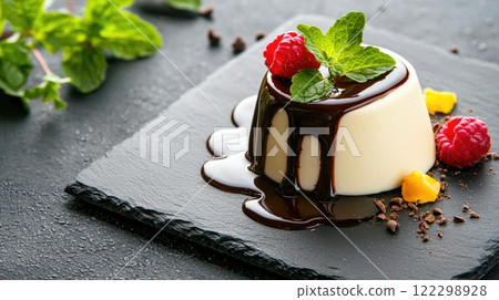 Chocolate-Glazed Panna Cotta Presentation Chocolate-Glazed Panna Cotta Presentation 122298928