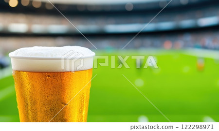 Football Game Atmosphere with Beer in Hand 122298971