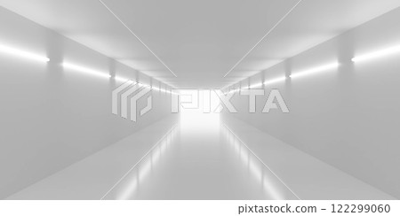 Minimalist White Corridor with Bright Light 3d render wallpaper background 122299060