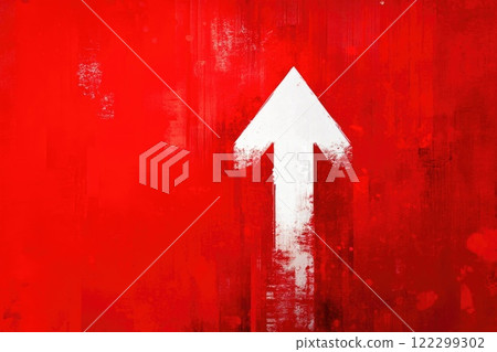 Futuristic Arrow Pointing on Red Canvas Futuristic Arrow Pointing on Red Canvas 122299302