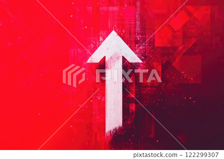 Digital Arrow Leading Against Red Backdrop Digital Arrow Leading Against Red Backdrop 122299307