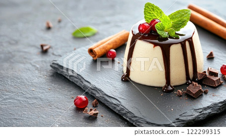 Artisanal panna cotta with dark chocolate Artisanal panna cotta with dark chocolate 122299315