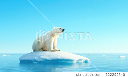 Vast Ocean Surrounds Polar Bear on Ice Floe 122299340